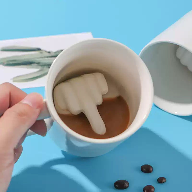 Middle Finger Ceramic Mug | Novelty Hand Gesture Design | Funny Gag Gift for Coffee, Tea, Hot Chocolate or More