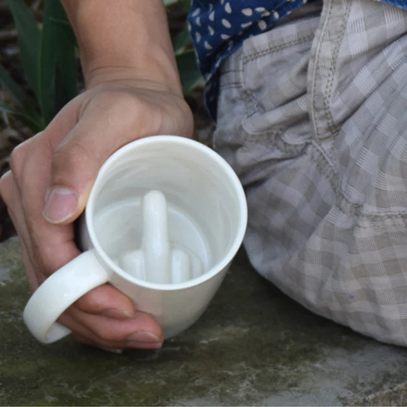 Middle Finger Ceramic Mug | Novelty Hand Gesture Design | Funny Gag Gift for Coffee, Tea, Hot Chocolate or More