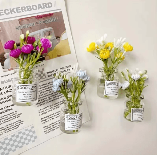 Mini Vase Fridge Magnets Set 8 Pieces | 3D Decorative Design | Strong Hold for Notes, Photos & Fridge Decor Display
