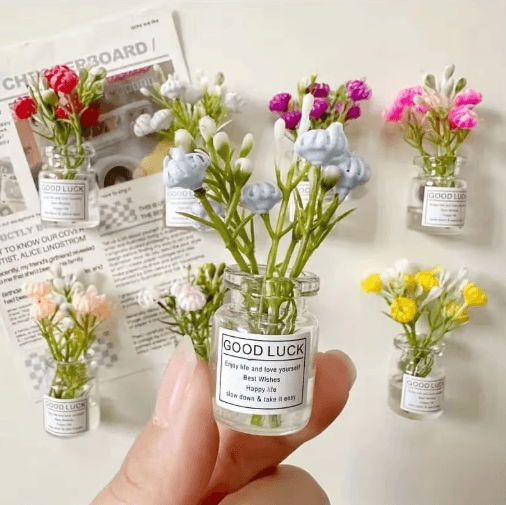 Mini Vase Fridge Magnets Set 8 Pieces | 3D Decorative Design | Strong Hold for Notes, Photos & Fridge Decor Display