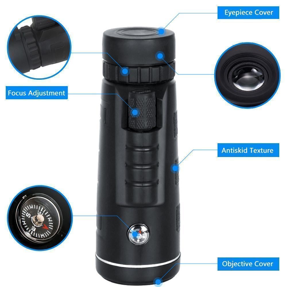 Monocular Telescope 12X50 Waterproof BAK4 with Smartphone Adapter