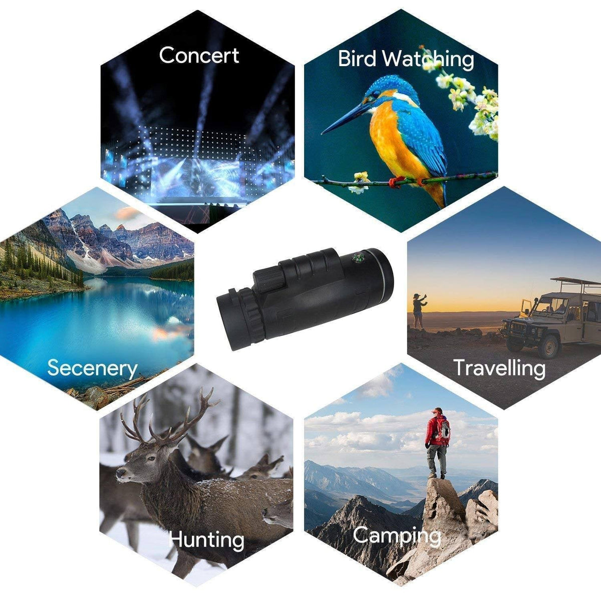 Monocular Telescope 12X50 Waterproof BAK4 with Smartphone Adapter
