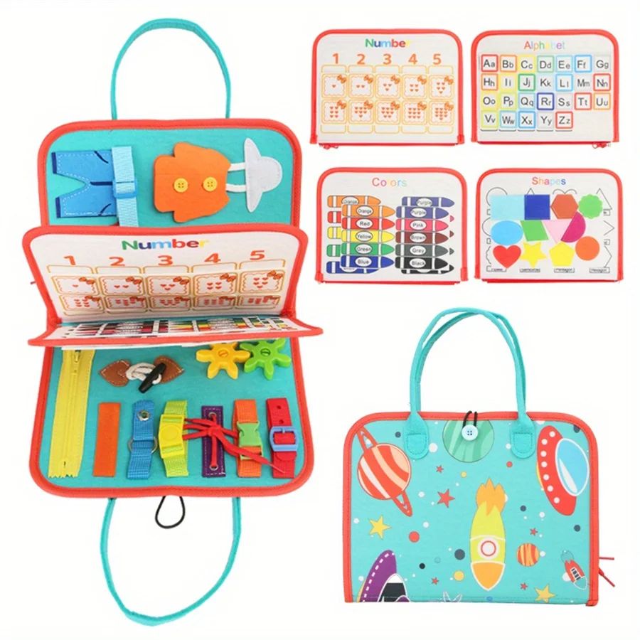 Montessori Busy Board | Zippers, Buttons & Shape Matching for Toddlers | Builds Fine Motor Skills & Sensory Play