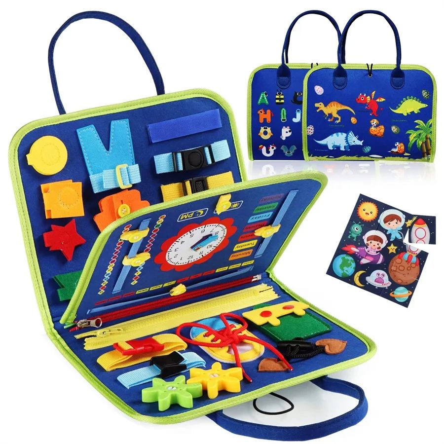 Montessori Busy Board | Zippers, Buttons & Shape Matching for Toddlers | Builds Fine Motor Skills & Sensory Play