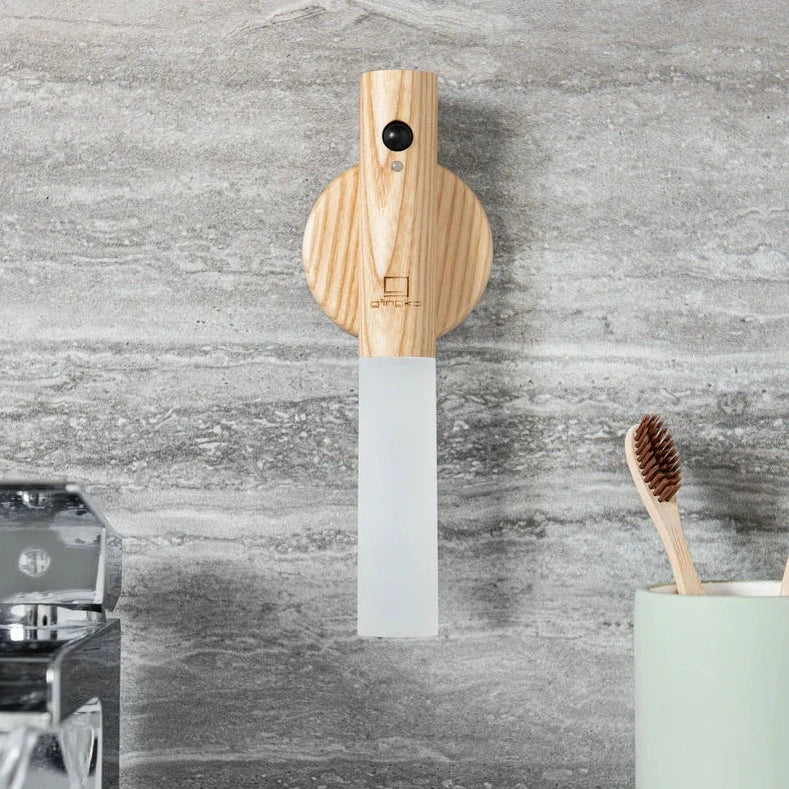 Motion Sensor Torch Lamp Wood & Acrylic | Walnut or Ash | Cordless Magnetic Wall Mount, Rechargeable Night Light
