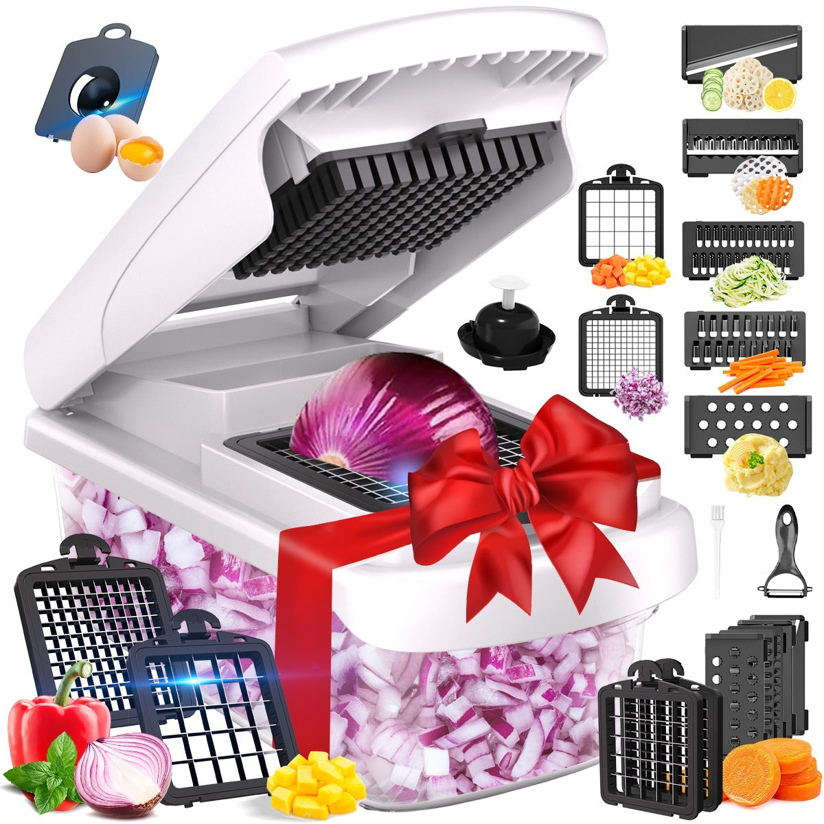 Multifunction Vegetable Chopper | 15-Piece Prep Set with Stainless Steel Blades | Slice, Dice, Grate & Julienne
