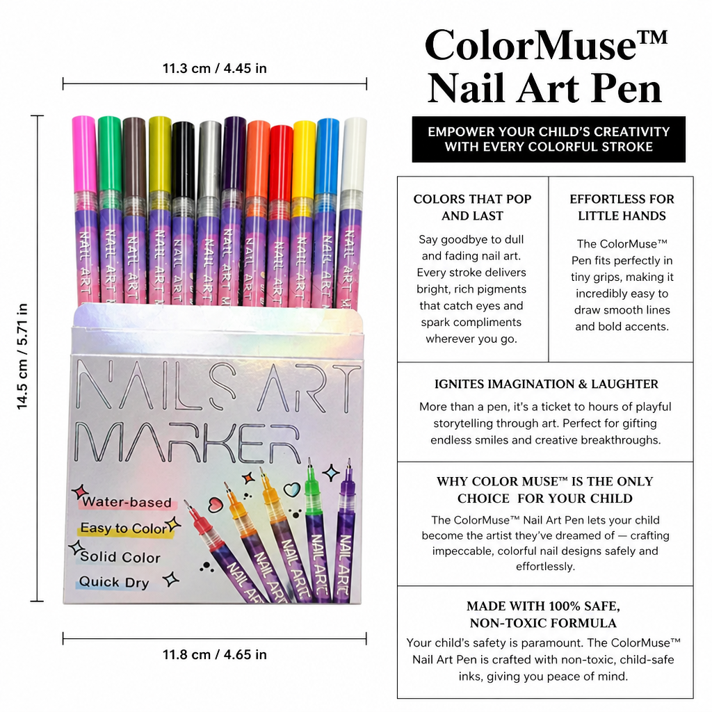 Nail Art Pen for Children | Non-Toxic, Skin-Friendly Formula | Easy-Grip Design Encourages Creative Play and Fine Motor Skills