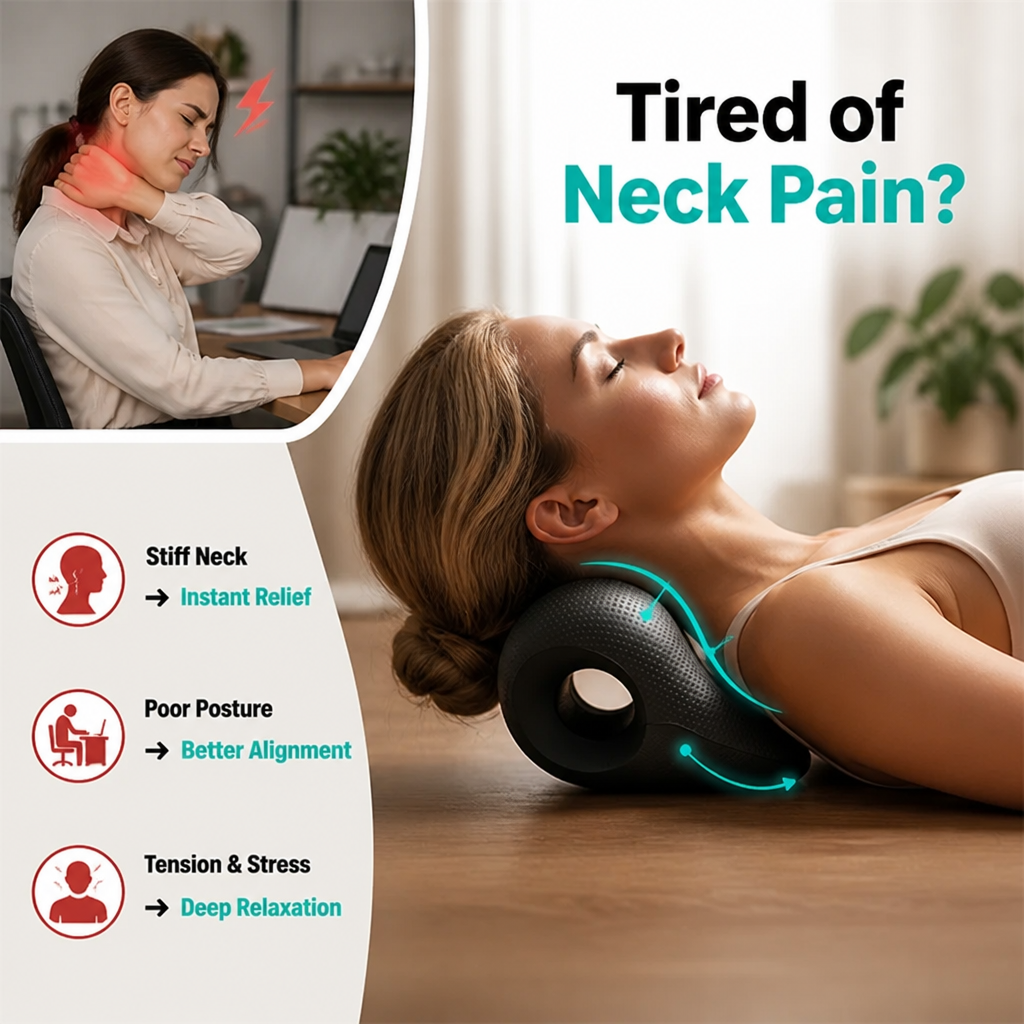 Neck Traction Pillow U-Shaped | Acupressure Nodes & Gravity Stretch | Relieves Neck, Shoulder and Posture Tension