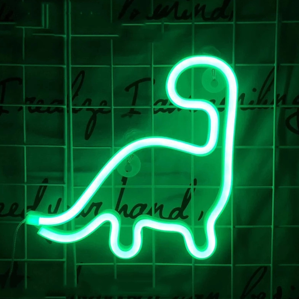 Neon Dinosaur LED Wall Light | USB or Battery Powered, Two Modes | Soft Glow Night Light for Bedroom, Gaming or Gifting