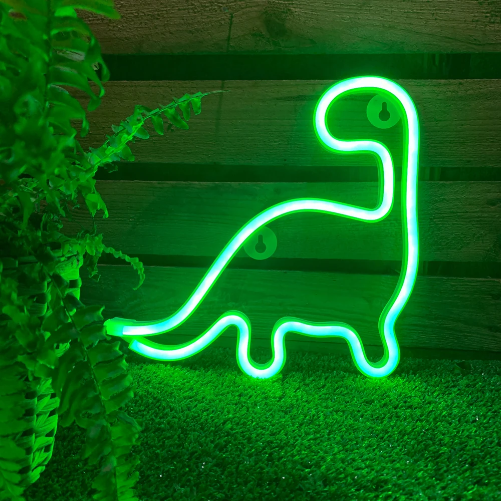 Neon Dinosaur LED Wall Light | USB or Battery Powered, Two Modes | Soft Glow Night Light for Bedroom, Gaming or Gifting