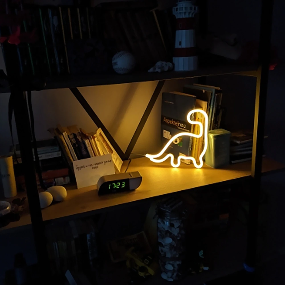 Neon Dinosaur LED Wall Light | USB or Battery Powered, Two Modes | Soft Glow Night Light for Bedroom, Gaming or Gifting
