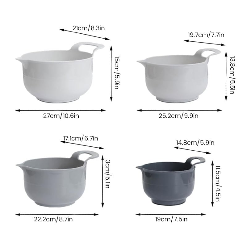 Nesting Mixing Bowl Set Plastic Stackable Graduated with Pour Spouts