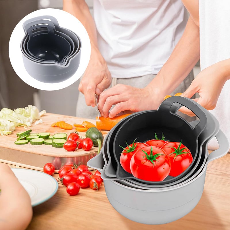Nesting Mixing Bowl Set Plastic Stackable Graduated with Pour Spouts
