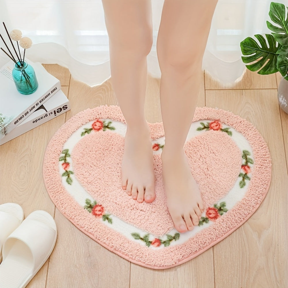 Non-Slip Bath Mat - Floral Tufted Microfiber Design