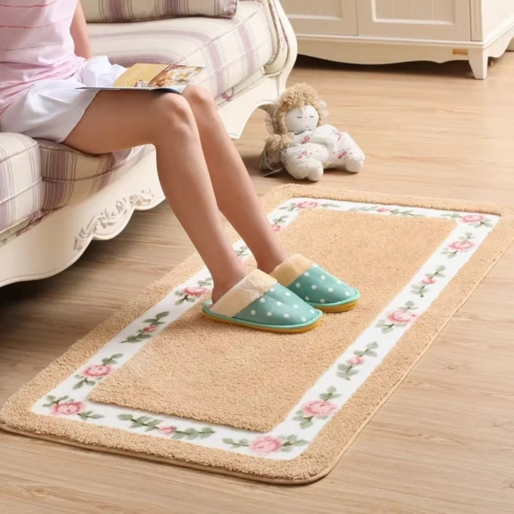 Non-Slip Bath Mat - Quick-Dry Microfiber Floral Design