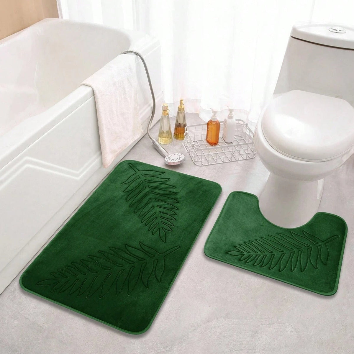 Non-Slip Bath Mat Set - Memory Foam & Velvet Surface