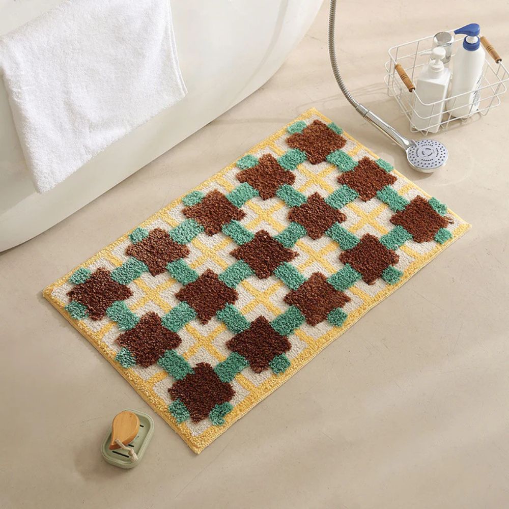 Non-Slip Bath Mat - Soft Fabric with Moroccan Pattern
