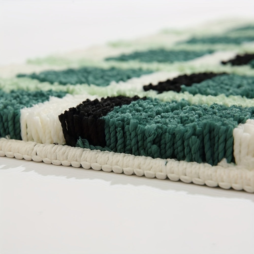 Non-Slip Bath Mat - Soft Flocked Fabric, Geometric Design