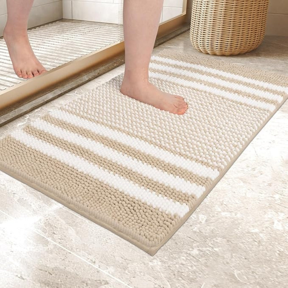 Non-Slip Bath Mat - Ultra-Absorbent Chenille Stripes