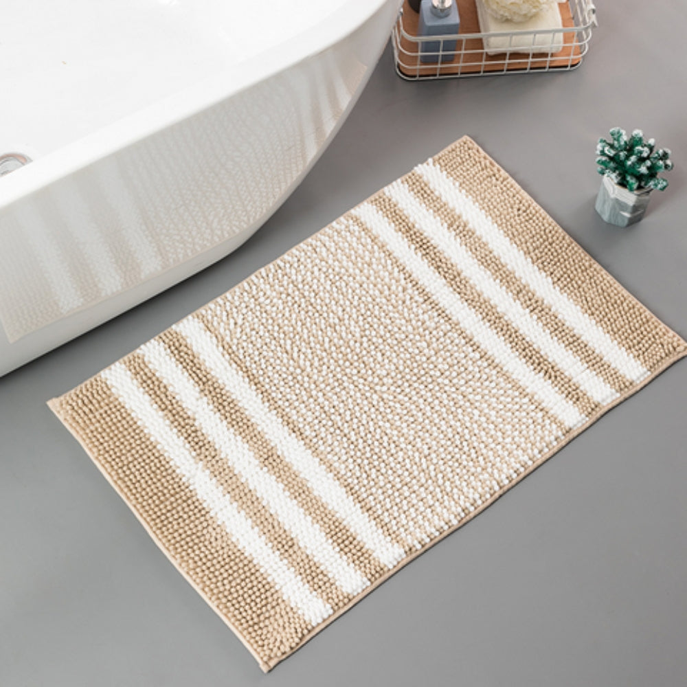 Non-Slip Bath Mat - Ultra-Absorbent Chenille Stripes