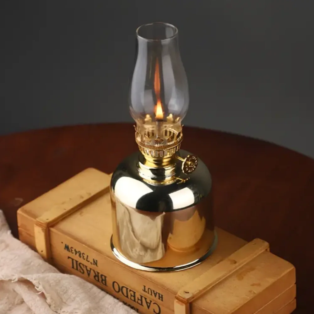 Oil Lamp Electroplated Iron and Glass 19 x 8.5 cm | Gold, Silver, Matte Black | Windproof, Adjustable Flame Control