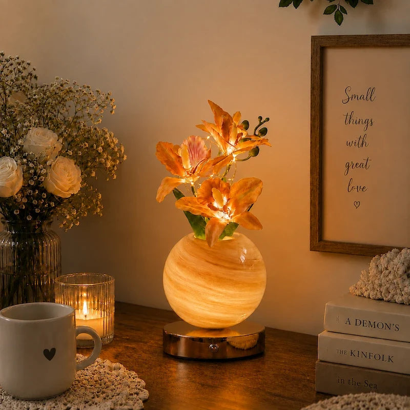Orchid Vase Lamp, Rechargeable Cordless | Wrought Iron and Glass | Azure, Champagne, Blush, Dimmable