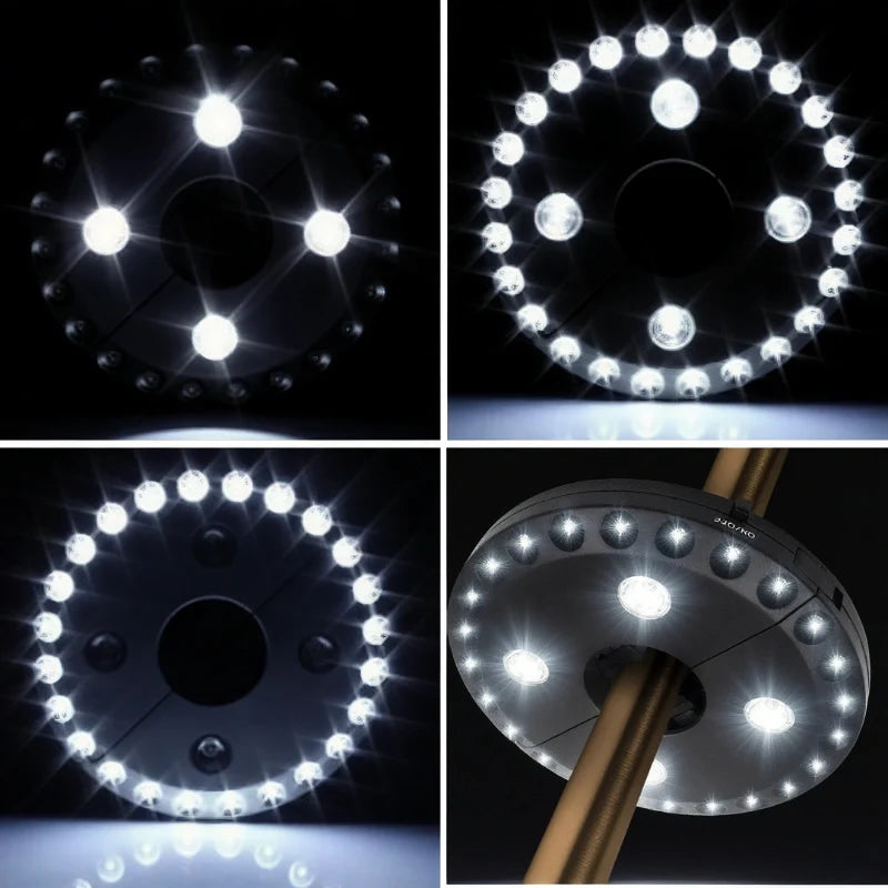 Patio Umbrella Pole Light ABS | 3 Adjustable Modes | Cordless, Universal Fit, Black or Silver Finish