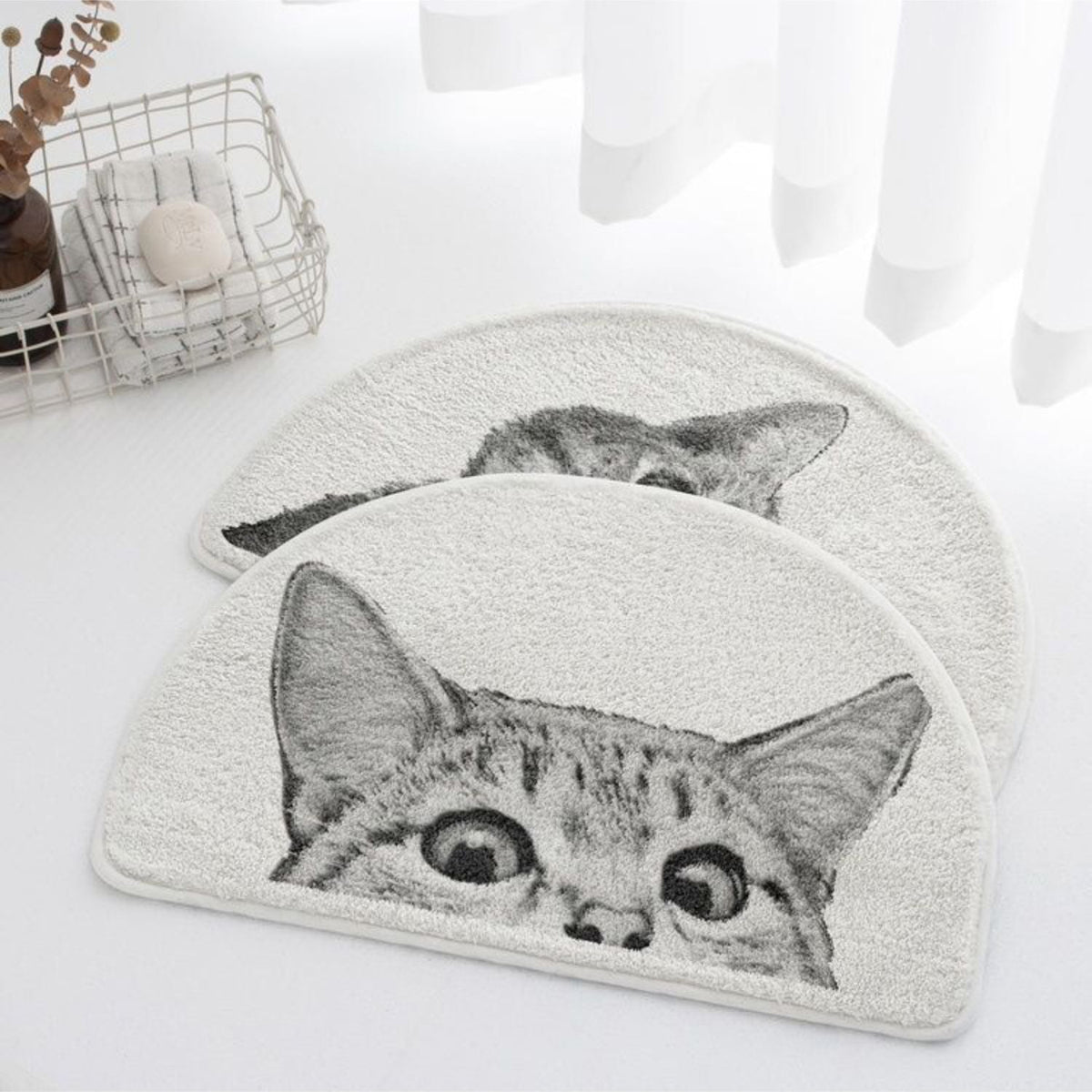 Peeping Kitty - Non-Slip Bath Mat - Soft Polyester Cat Design
