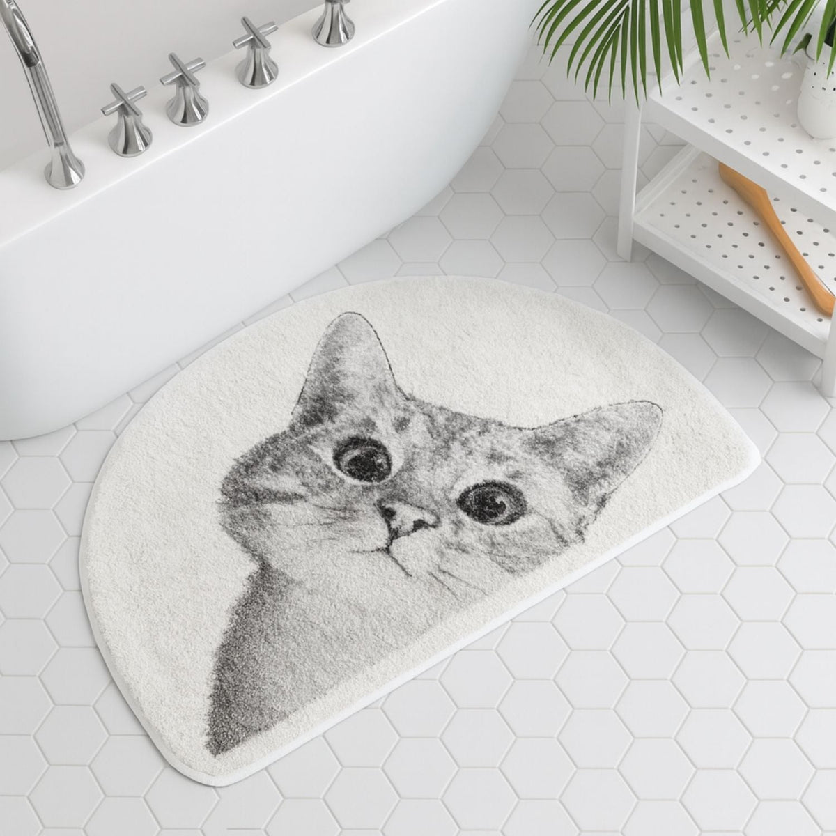 Peeping Kitty - Non-Slip Bath Mat - Soft Polyester Cat Design