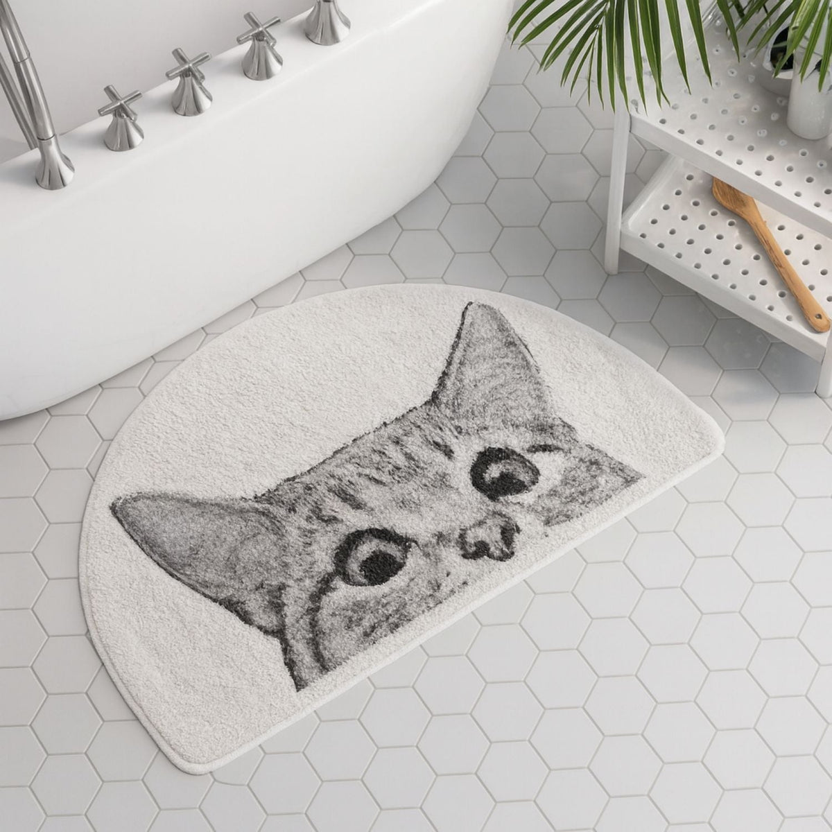 Peeping Kitty - Non-Slip Bath Mat - Soft Polyester Cat Design