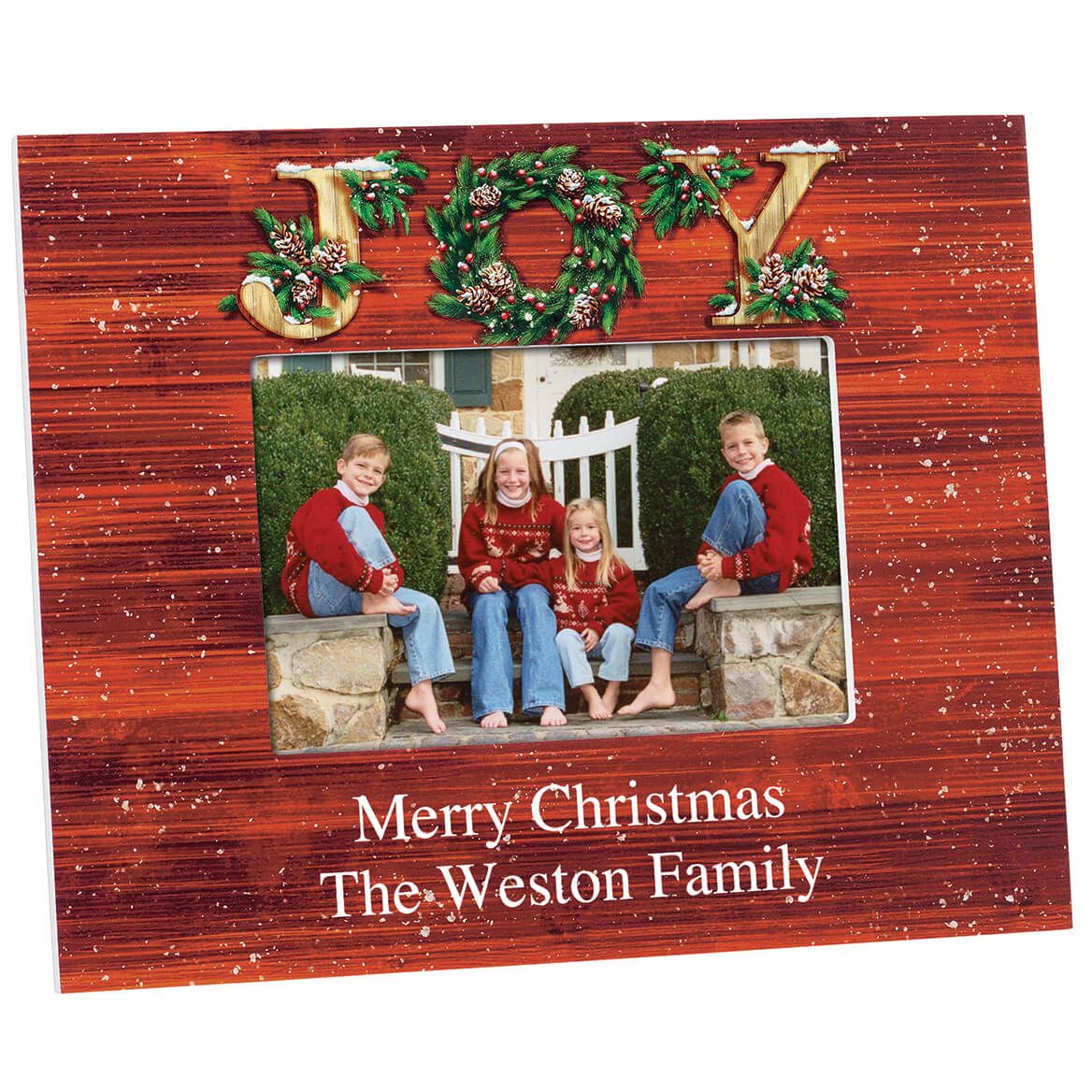Personalised Christmas Picture Frame | Solid Wood, Holds 4 x 6 Inch Photo | Wreath Design, Wall or Table Mount