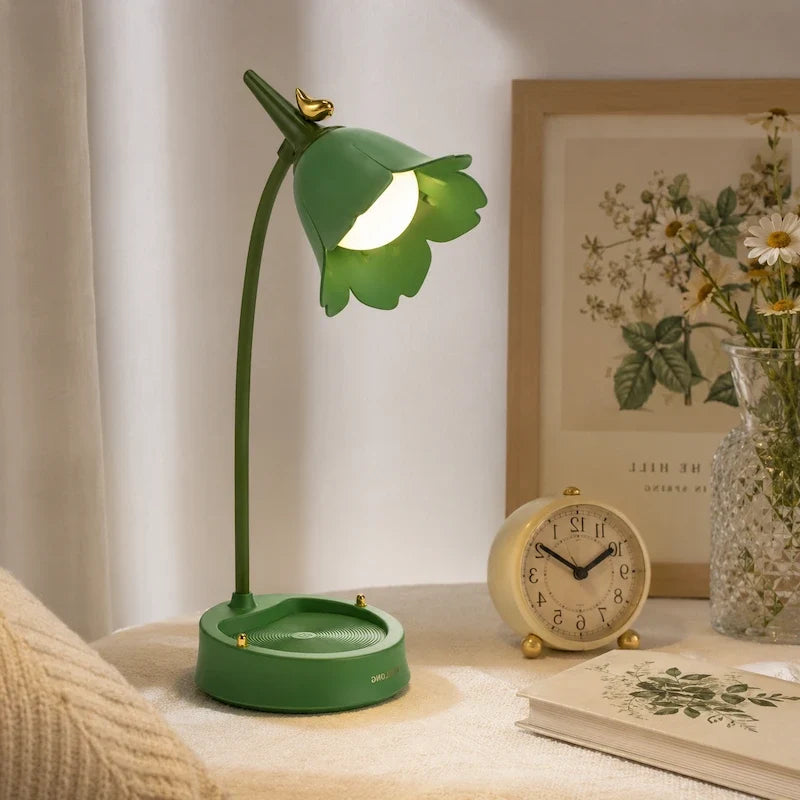 Petal Shade Desk Lamp | Rechargeable, 3-Tone Dimmable, 12-Hour Battery | ABS, Curved Stem, 39 x 15 x 12.5 cm, 4 Colours