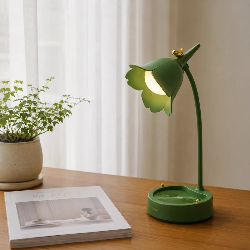 Petal Shade Desk Lamp | Rechargeable, 3-Tone Dimmable, 12-Hour Battery | ABS, Curved Stem, 39 x 15 x 12.5 cm, 4 Colours
