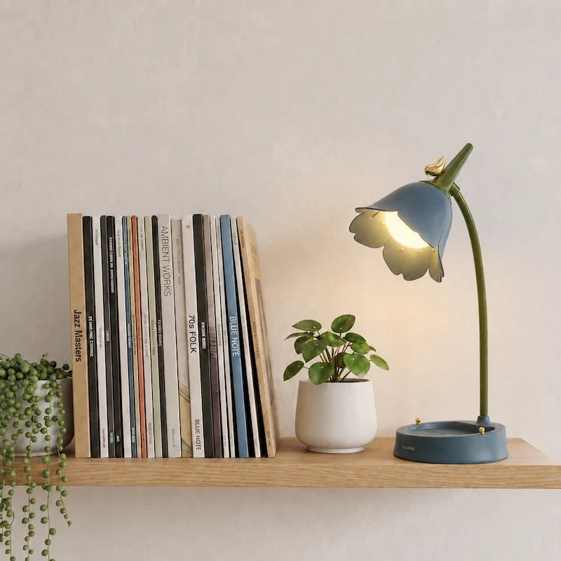 Petal Shade Desk Lamp | Rechargeable, 3-Tone Dimmable, 12-Hour Battery | ABS, Curved Stem, 39 x 15 x 12.5 cm, 4 Colours