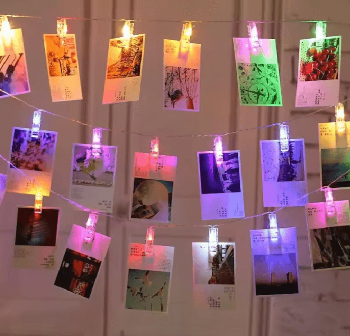 Photo Clip LED Fairy String Lights | 20 LED Clips for Photos & Cards | Battery Powered Display Garland for Walls