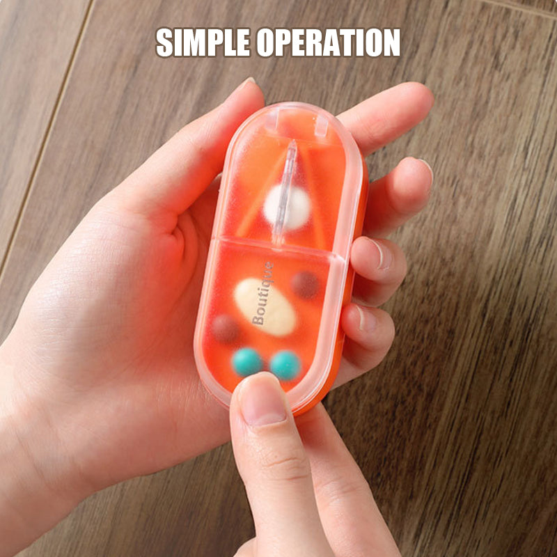 Pill Cutter & Storage Box Stainless Steel Blade | V-Shaped Grip for Accurate Splitting | 3 Compartments for Organised Doses