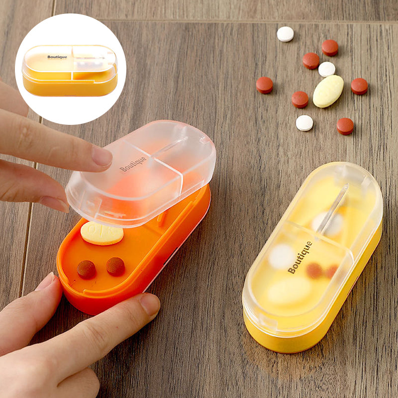 Pill Cutter & Storage Box Stainless Steel Blade | V-Shaped Grip for Accurate Splitting | 3 Compartments for Organised Doses