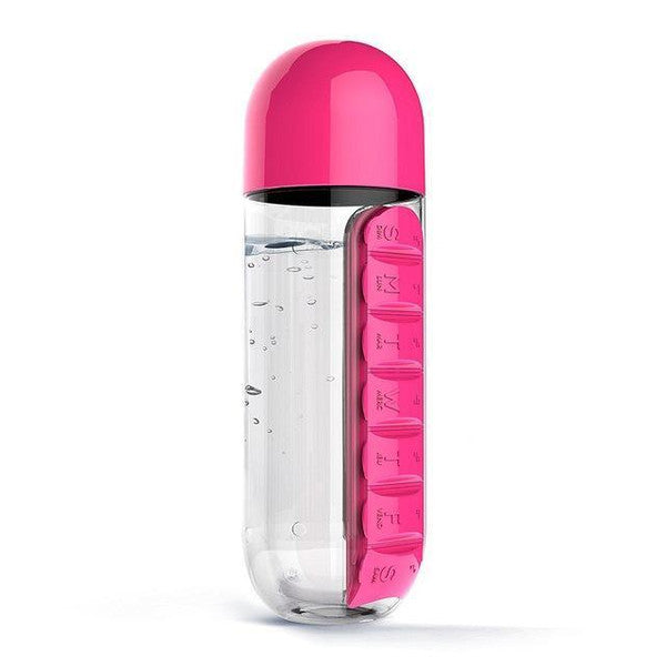 Pill Organizer Water Bottle BPA-Free | 7-Day Compartments & Screw-Top Cup Lid | Portable Vitamin & Supplement Storage