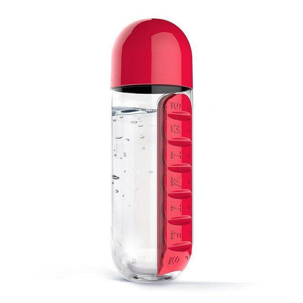 Pill Organizer Water Bottle BPA-Free | 7-Day Compartments & Screw-Top Cup Lid | Portable Vitamin & Supplement Storage