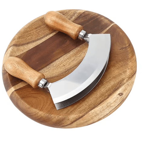 Pizza Rocker Knife Stainless Steel | Double Blade Mezzaluna Chopper | Smooth Even Slicing Without Dragging Toppings