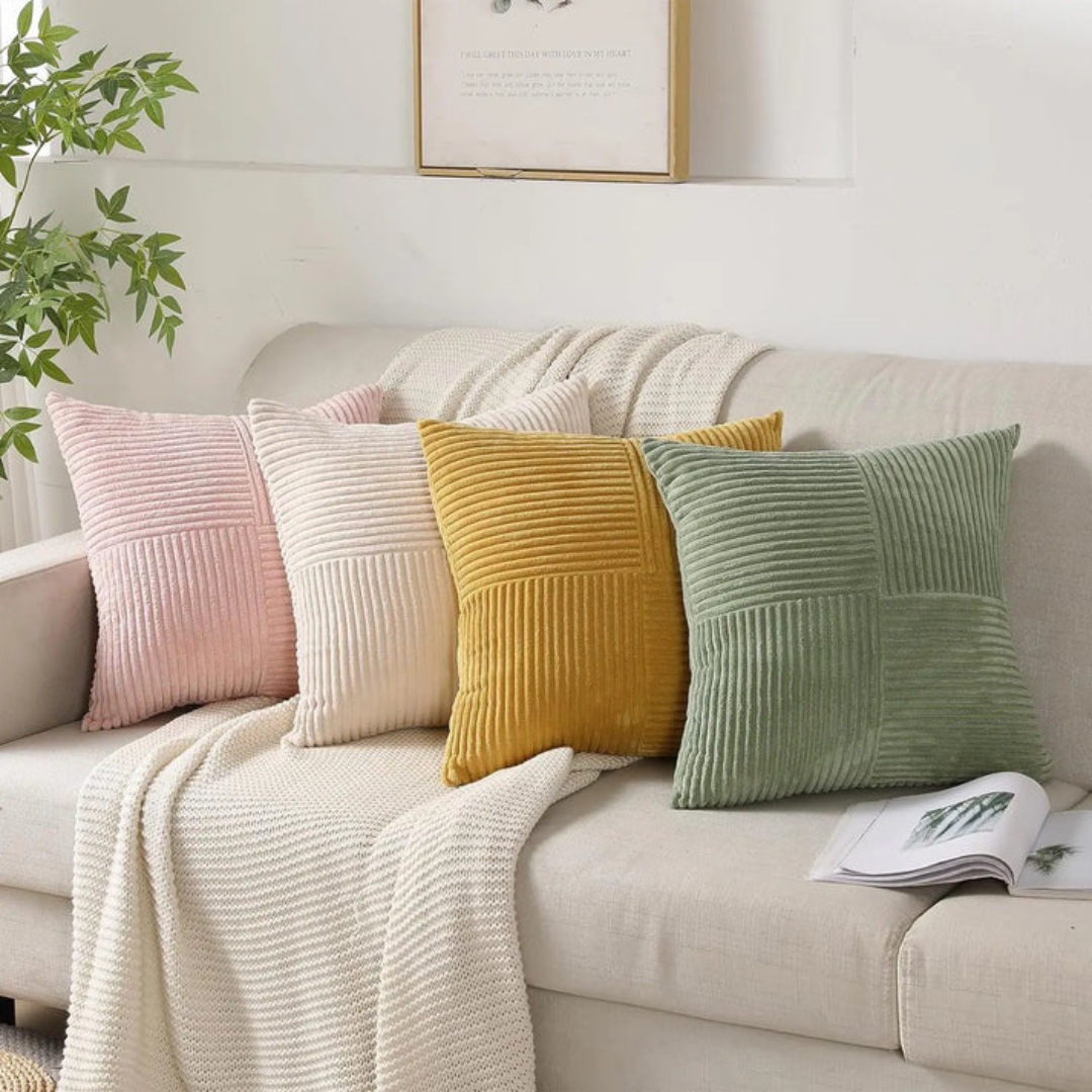 Plush Cushion | Corduroy Patchwork Square Cushion Cover