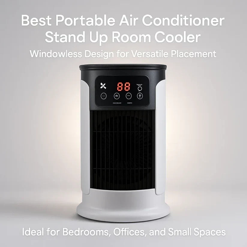 Portable Air Cooler | Windowless 5-in-1 Cooling & Humidifier | 300ml Tank, Caster Wheels, Ultra-Quiet Under 23dB