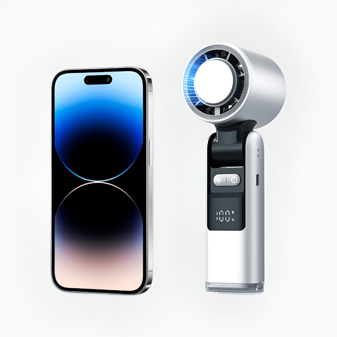 Portable Rechargeable Handheld Fan | USB-C Charging, Digital Display | 4000 mAh Battery, Cooling Plate, 3-in-1 Use
