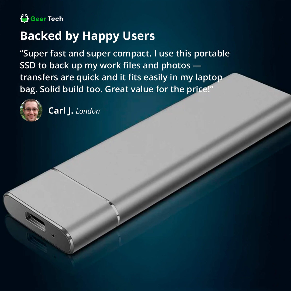 Portable SSD External Drive | USB 3.2, Up to 550 MB/s Transfer Speed | Up to 30TB Capacity, Shock-Resistant Aluminium Casing