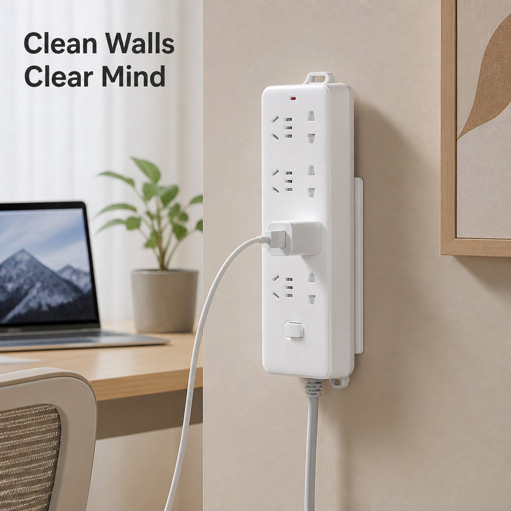 Power Strip Holder ABS Set of 3 | Tool-Free Self-Adhesive Mount | Holds Up to 7 kg, Slide-Rail Repositionable Design