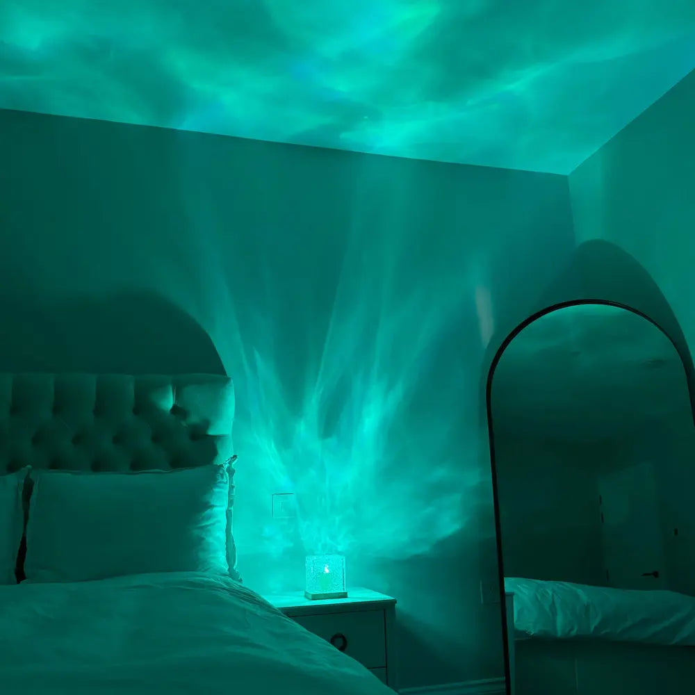 Prism Cube Lamp, Wood and Acrylic | 16 Colours with Remote Control | USB-Powered Northern Lights Effect, Two Sizes
