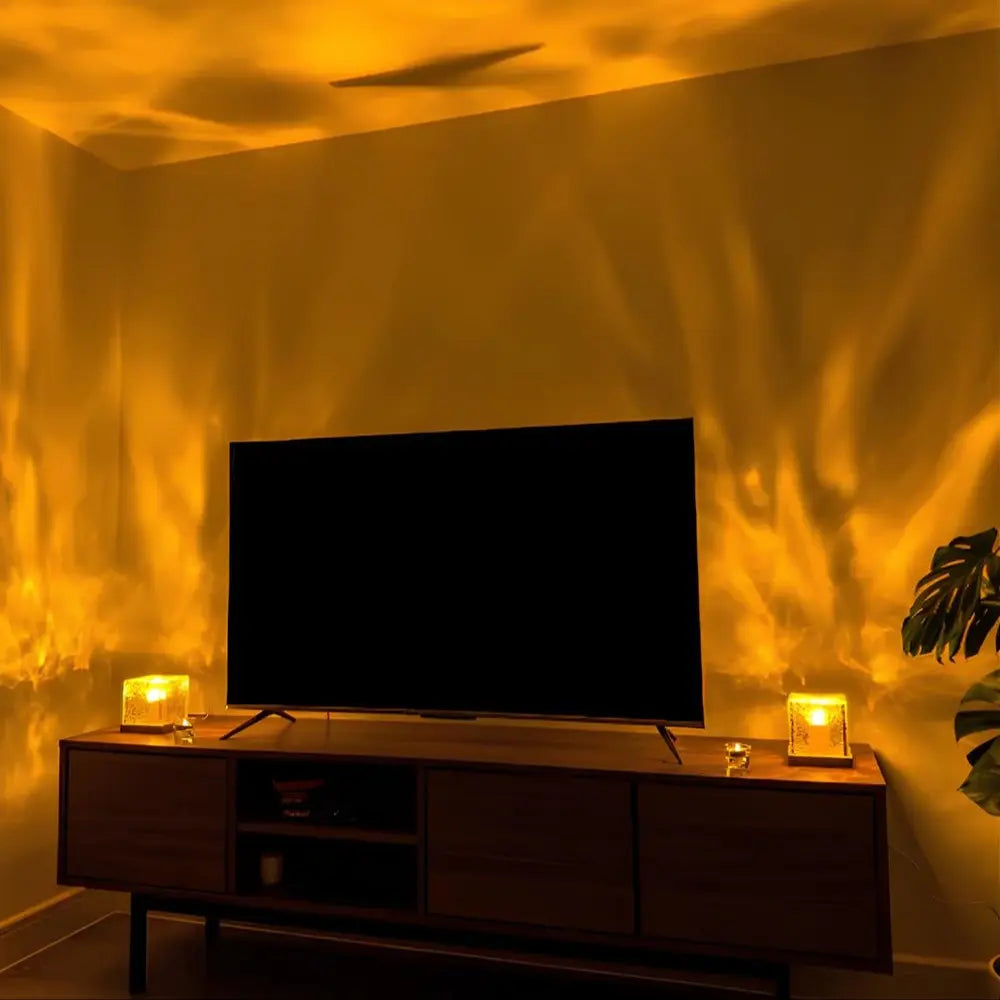Prism Cube Lamp, Wood and Acrylic | 16 Colours with Remote Control | USB-Powered Northern Lights Effect, Two Sizes