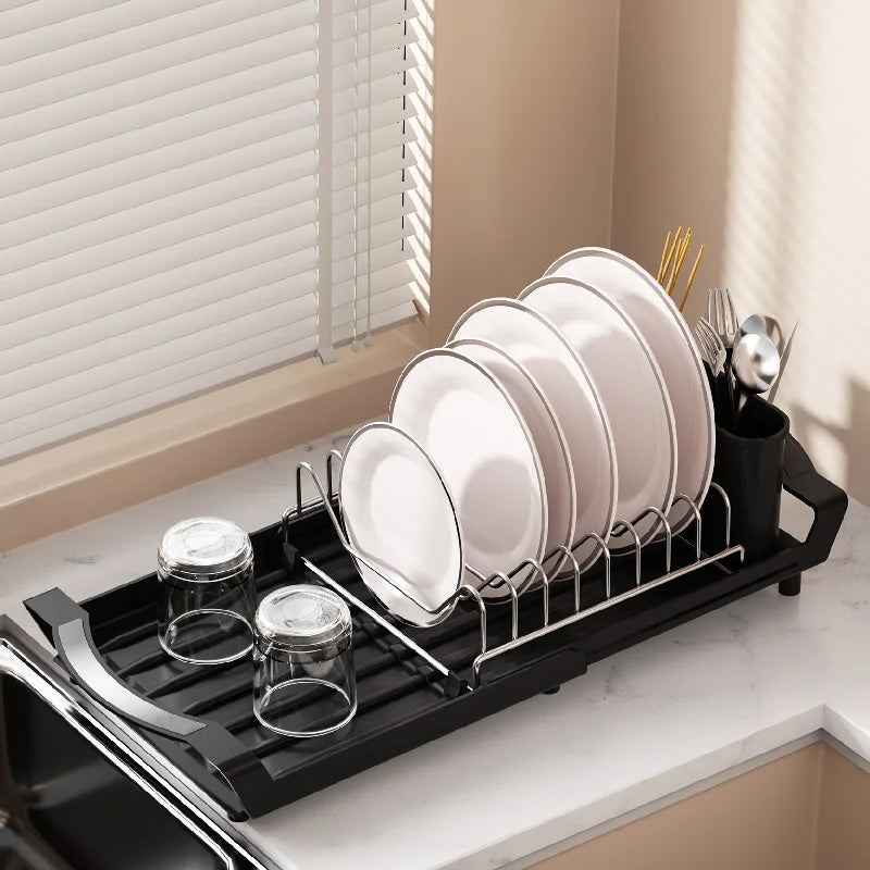 Pull Out Dish Drying Rack | Expandable Tray, Cutlery Caddy