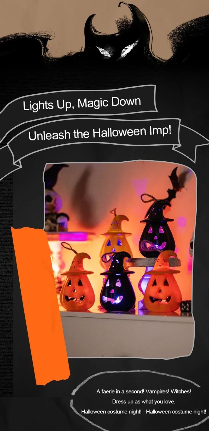 Pumpkin Skull LED Night Lantern Halloween Décor | Battery Powered Flameless Design | Portable Indoor Kids Room & Party Light