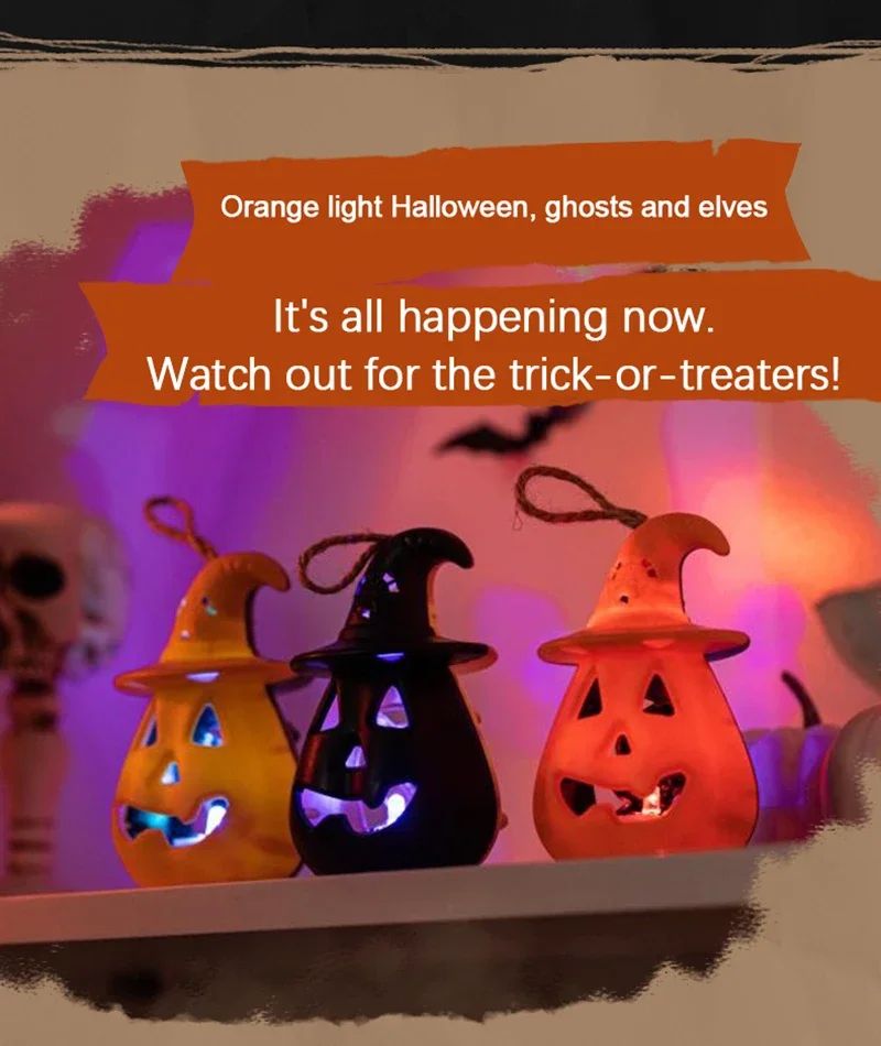 Pumpkin Skull LED Night Lantern Halloween Décor | Battery Powered Flameless Design | Portable Indoor Kids Room & Party Light